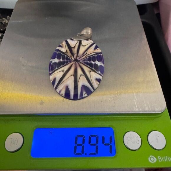 925 Sterling Silver Oval Cone Shell & Blue Pendant Jewelry Beach Nautical Cruise - Picture 6 of 6